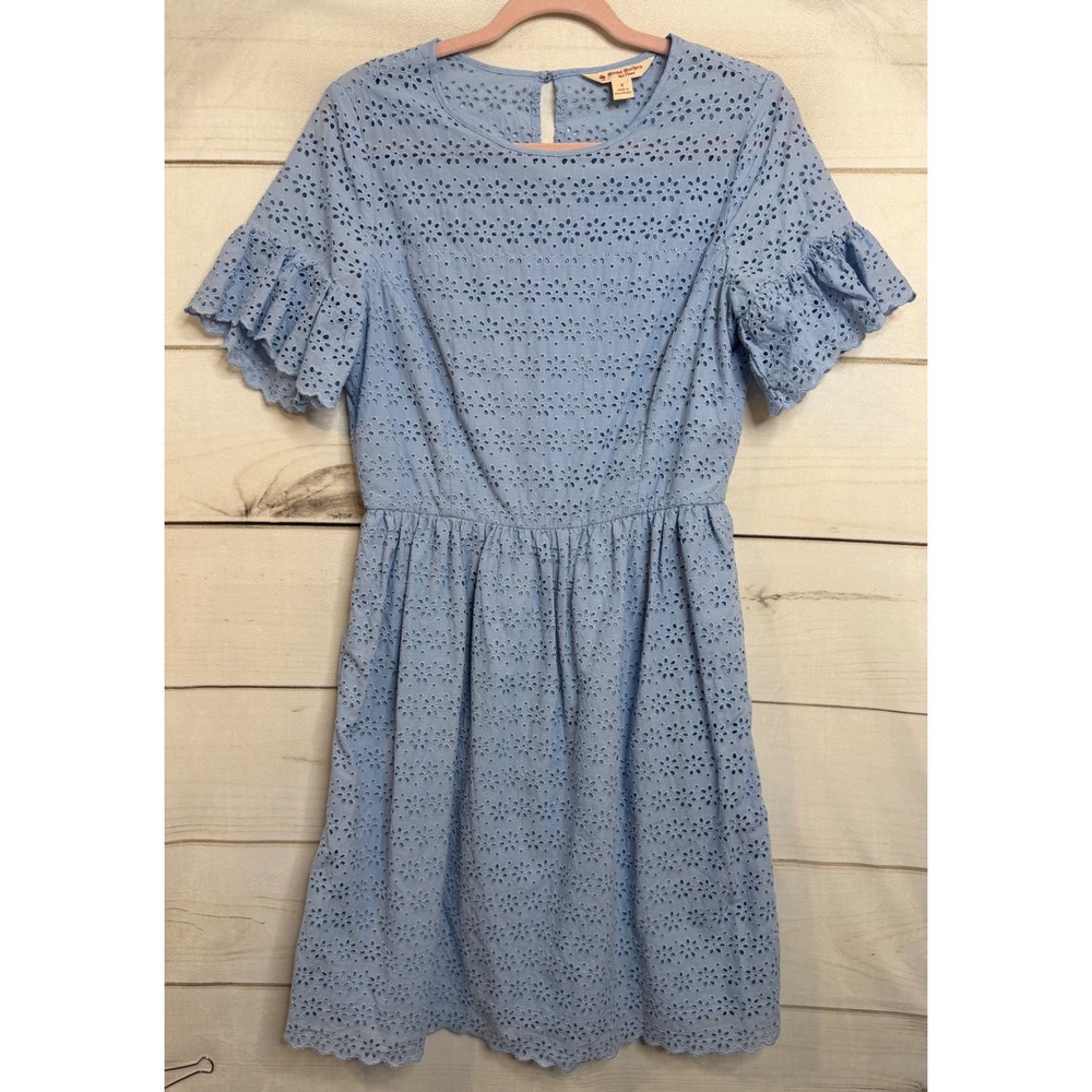 Brooks‎ Brothers Red Fleece Light Blue Eyelet Lace Ruffle Sleeve Dress Size 8